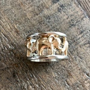 Elephant Motif Two-Tone Gold & Silver Band Ring | Statement Jewelry